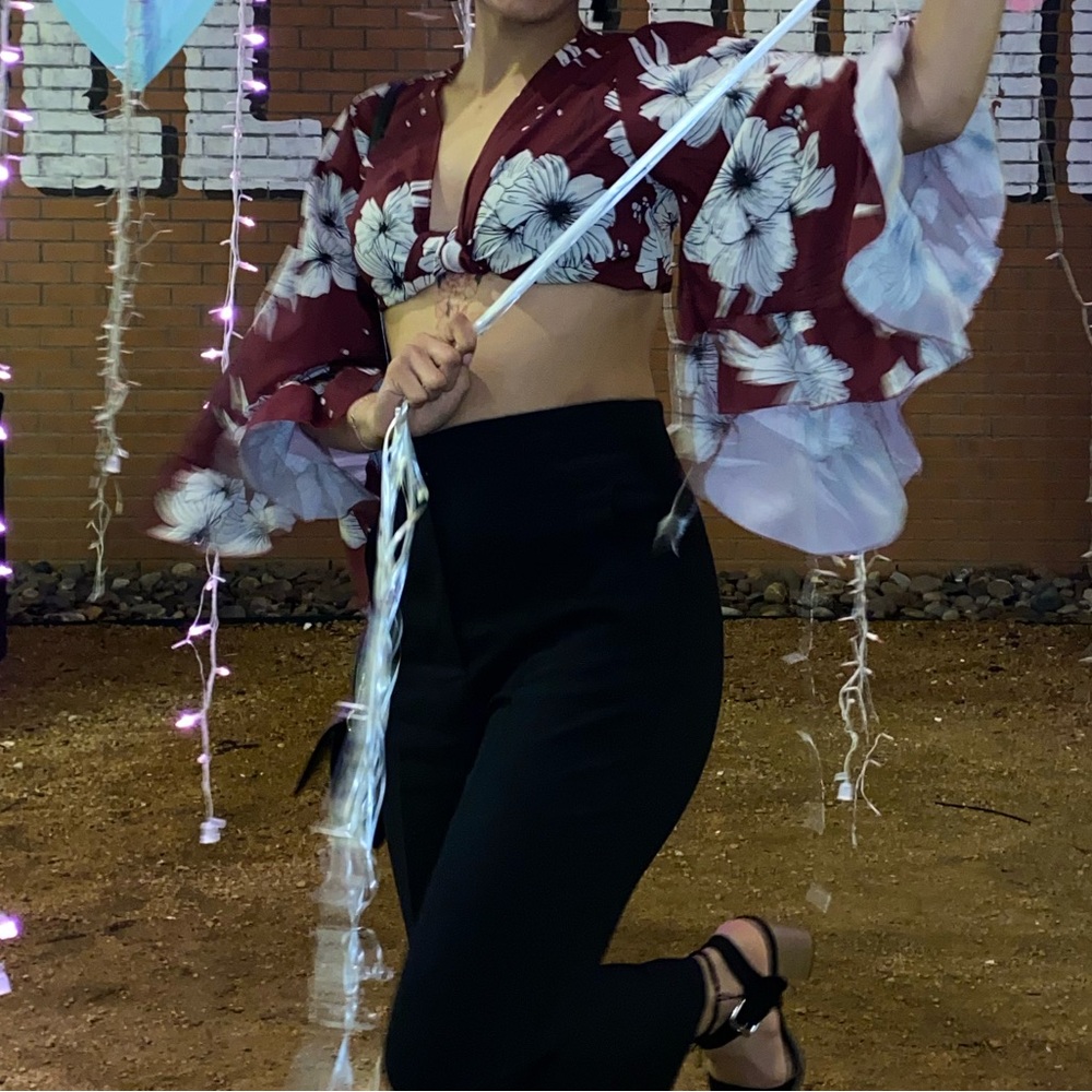 Maroon and White Floral Patterned Top